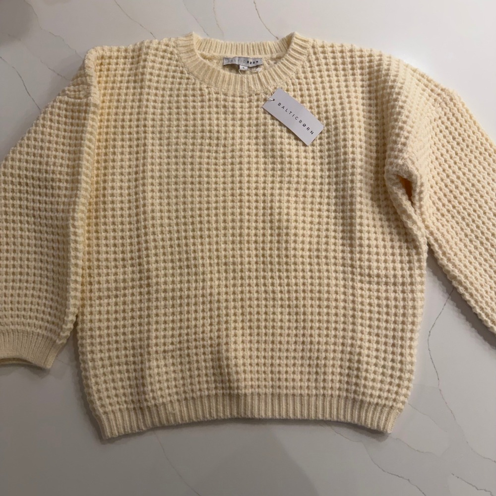 BALTIC BORN Waffle Knit Sweater Cream Cozy Pullover Size S
